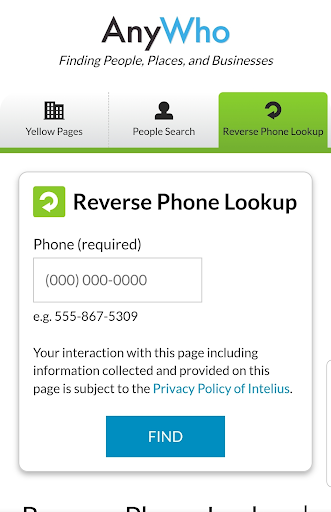 AnyWho busca por telefone reverso